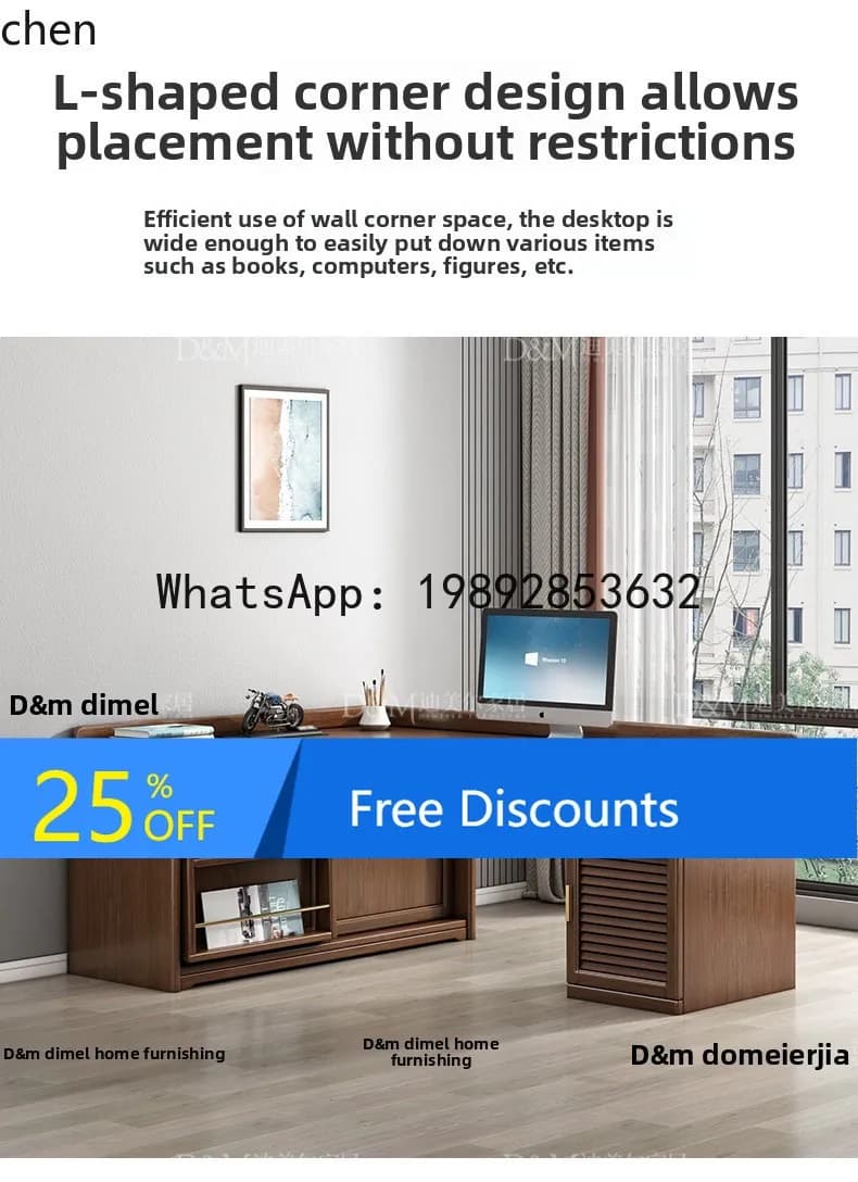 AA  solid wood integrated bookshelf combination walnut  desktop computer desk desk