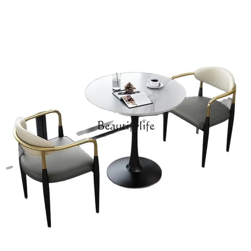 LJYLight Luxury Rock Plate Coffee Table Balcony casual Small Round Table