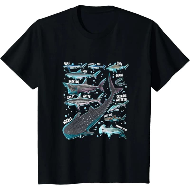 Shark Species Shark Gifts Shark Faces Gift t shirt Vintage Graphic Tee 100% cotton printed clothes All size Tops Short Sleeve