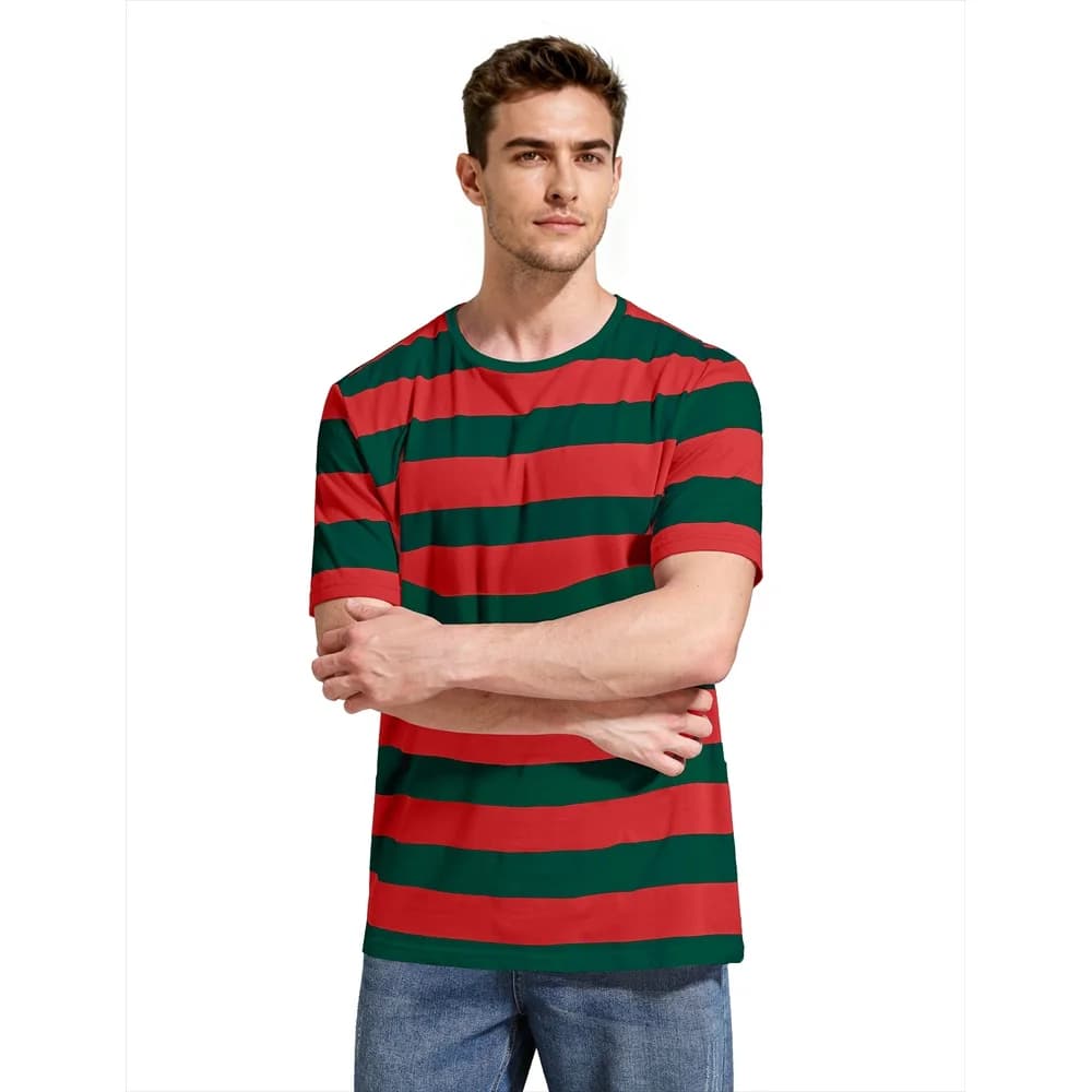 Men Striped T-Shirt Cotton Stripes Top Tees Male Fashion Short Sleeve Blue Green Red White Black T Shirt Costume Cosplay Party