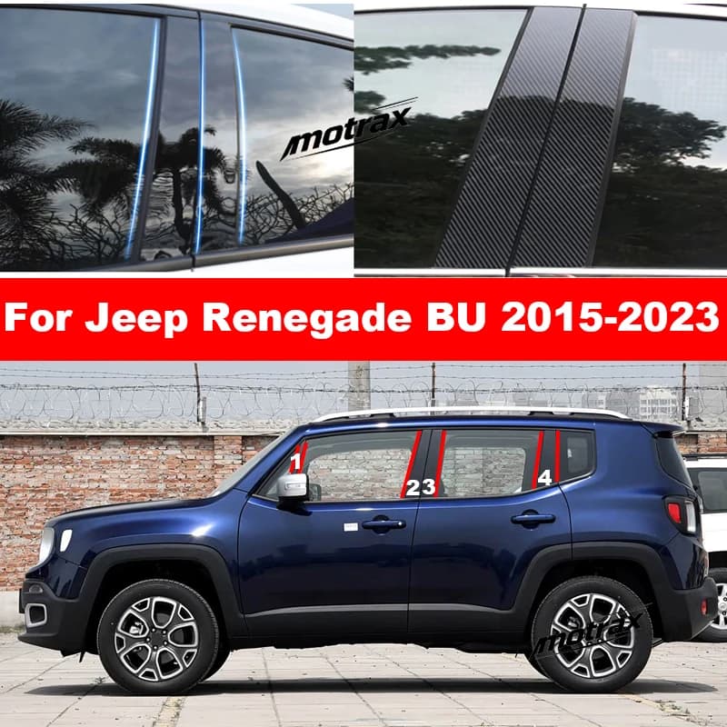 For Jeep Renegade BU 2015-2023 Auto Glossy Black Pillar Post Window Door Cover Trim Decoration Stickers Accessories