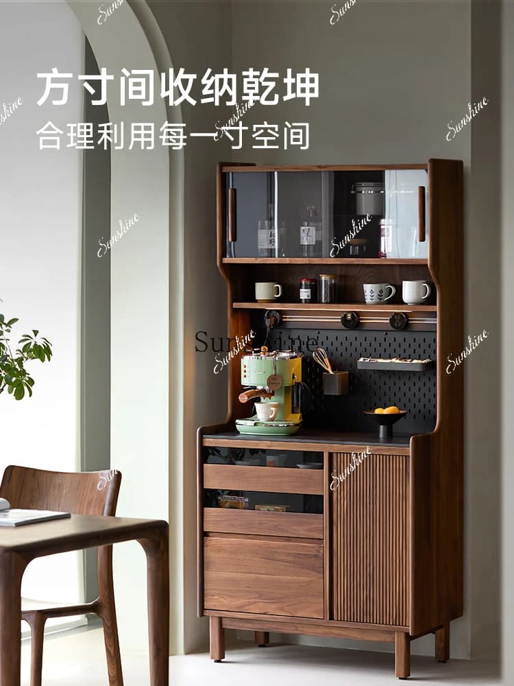North American black walnut dining side cabinet solid wood small size bar counter integrated against the wall coffee locker  FT