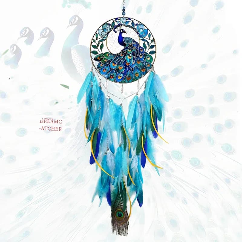 Creative Blue Feathers Dream Catcher 3D Printed Acrylic Wind Chimes Bedroom Decorations Handmade Ornaments For Holiday Gifts