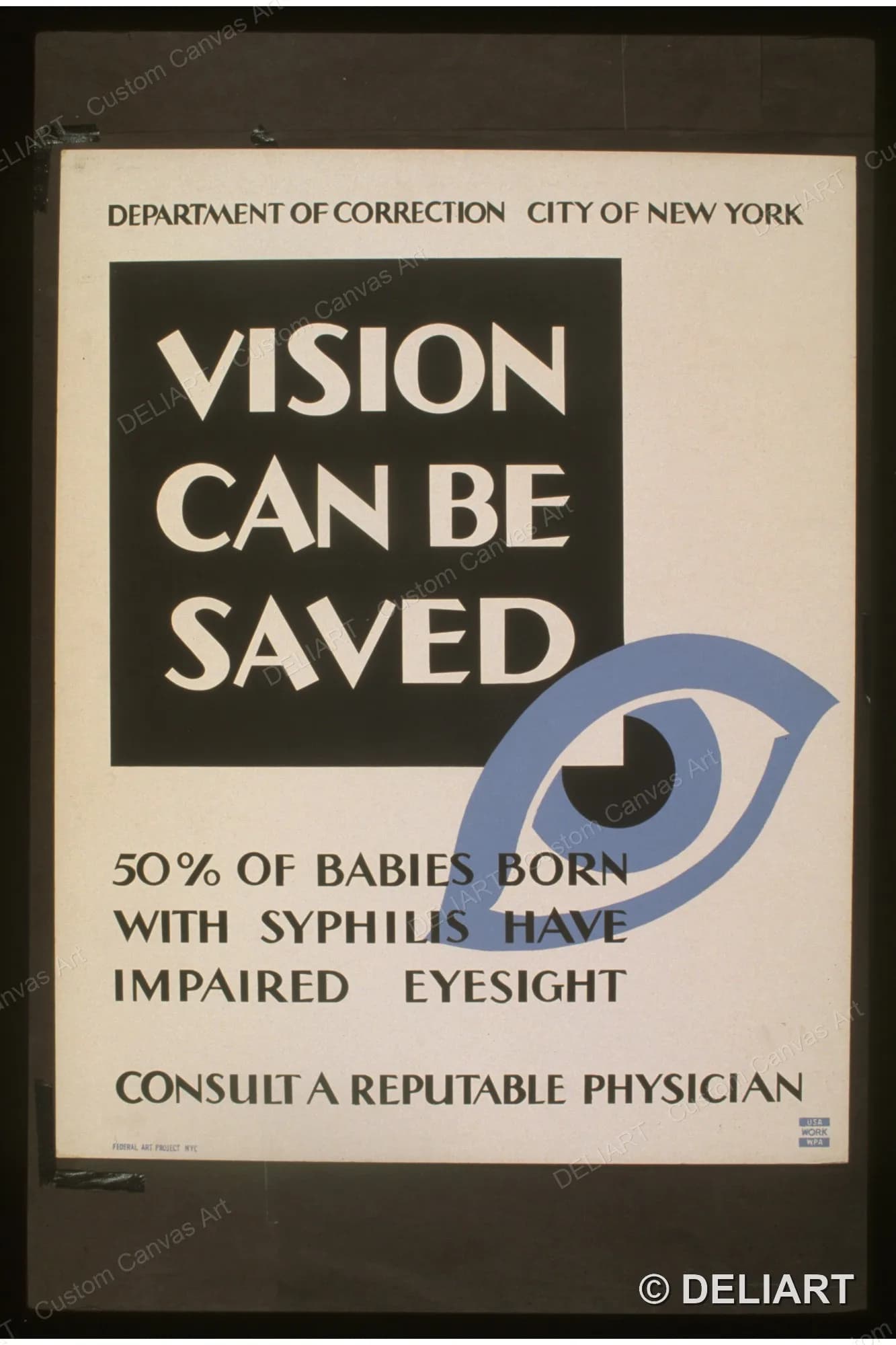 Vision can be saved 50% of babies born with syphilis have Vintage WPA Public Health Canvas Wall Art Poster Print Unframed