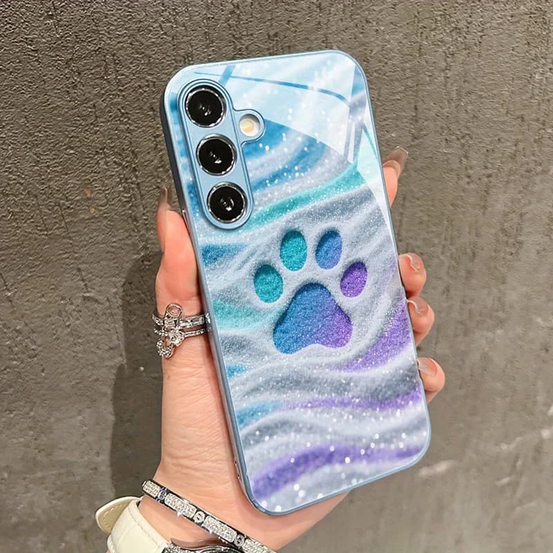 Cute Colorful Paw Print Pattern Glass Phone Case for Samsung Galaxy S26/S25/S24/S23/S22/S21 and Other Models Fashion Trend Case
