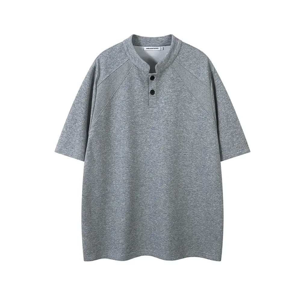 2026 New Summer Short Sleeve Men Light Mature Design Sense Patchwork Henley Neck T Shirt Men Underwear Casual Versatile