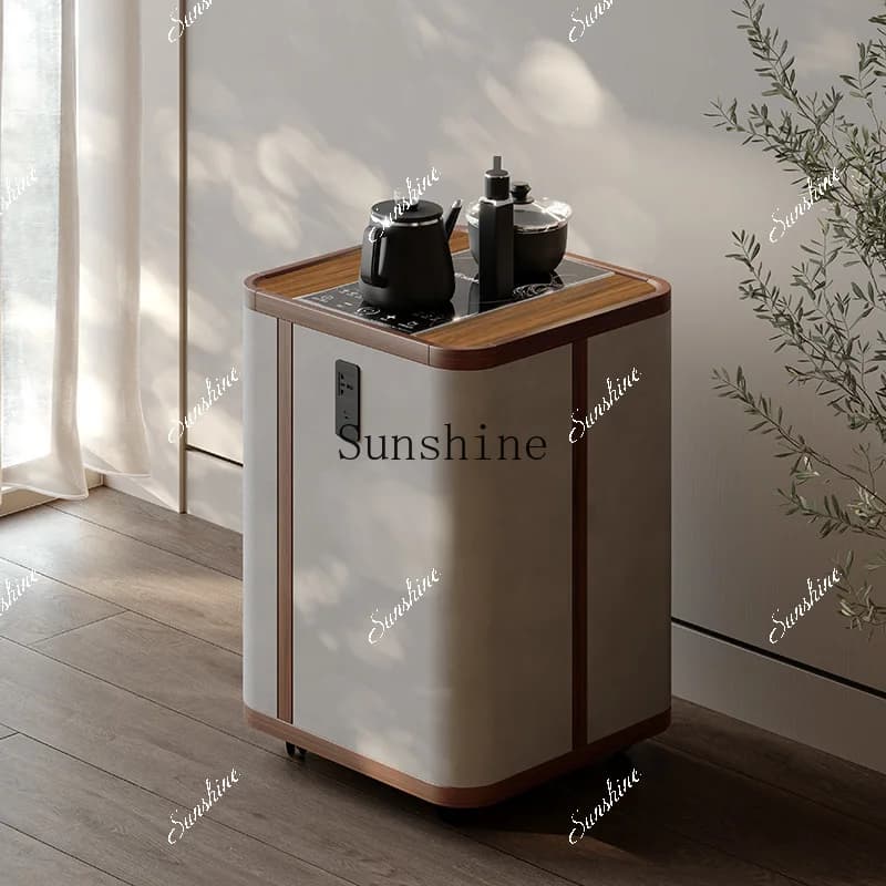 Mobile solid wood balcony household small apartment tea table and chair combination kettle integrated tea table  FT