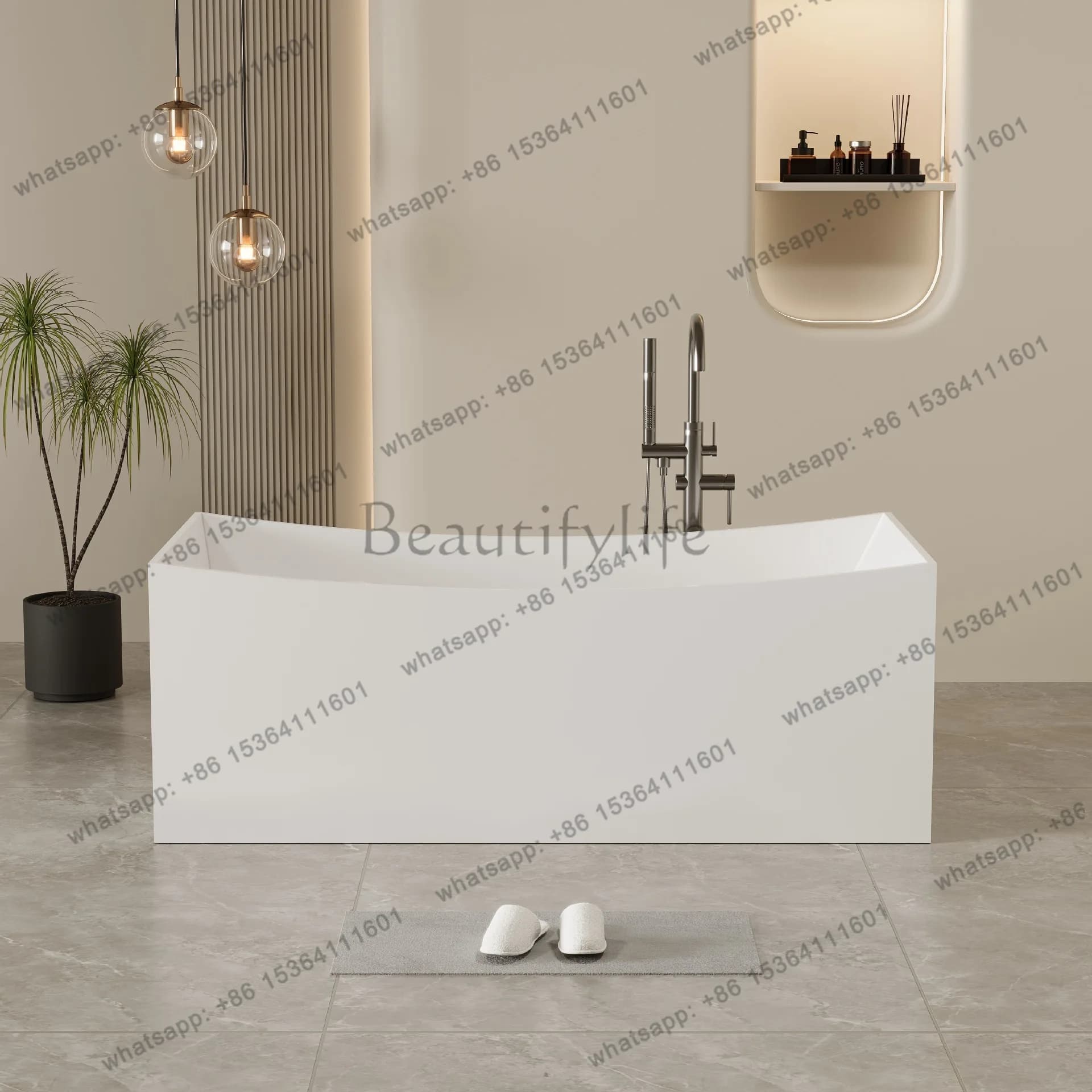 Independent integrated ergonomic artificial stone bathtub against the wall Hotel home