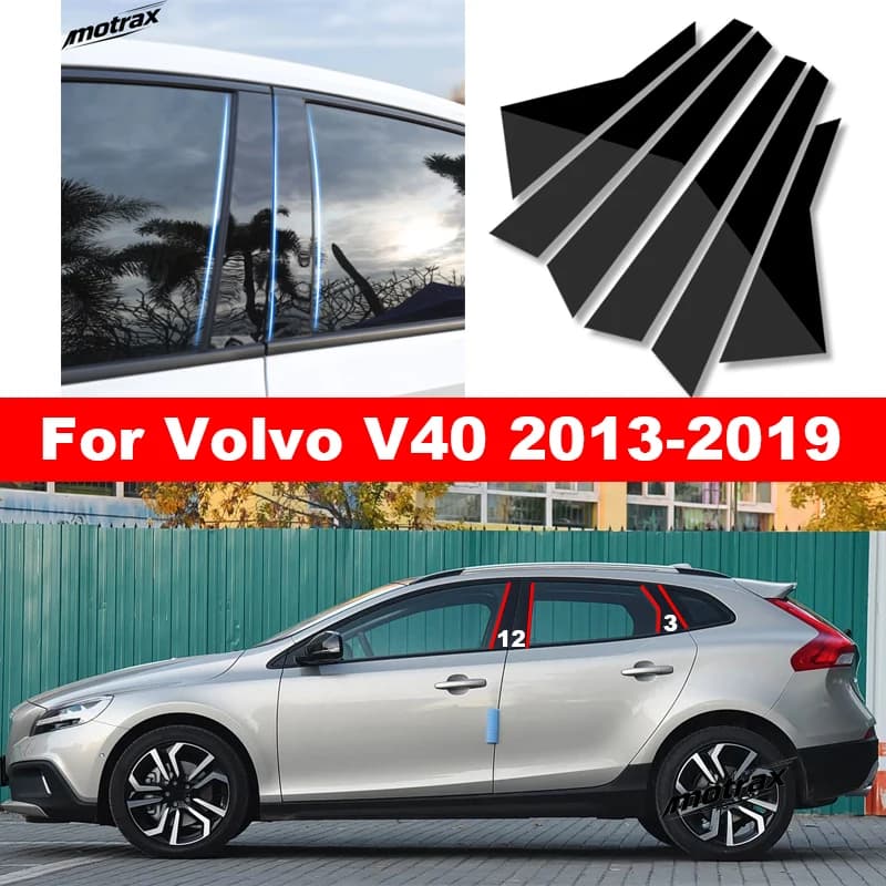 For Volvo V40 2013-2019 Glossy Black Car B C Pillar Posts Window Trim Cover Auto Door Middle 6PCS Sticker Molding Trim Accessory