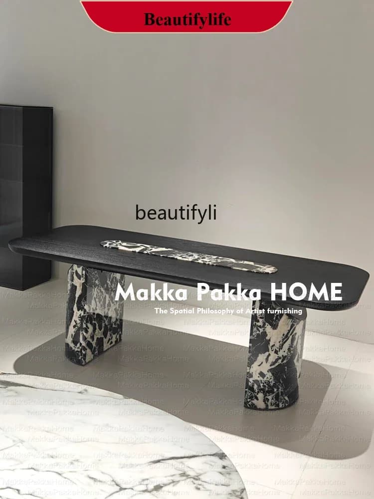 D178  Italian light luxury high-end sense, marble solid wood dining table, medieval tea table designer home desk