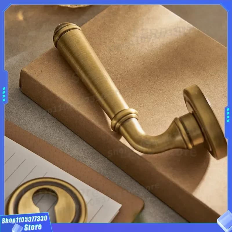 French Style Brass Door Handle Silent Magnetic Lock for Bedroom Solid Wood Interior Door Simple Luxury Copper Hardware