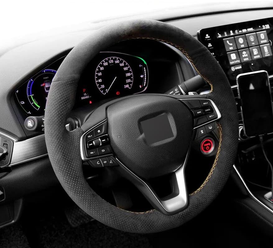 Genuine Leather Yellow Thread Steering Wheel Cover Wrap For Alcantera Car Accessoires Specifically For Honda Accord 10 Insight