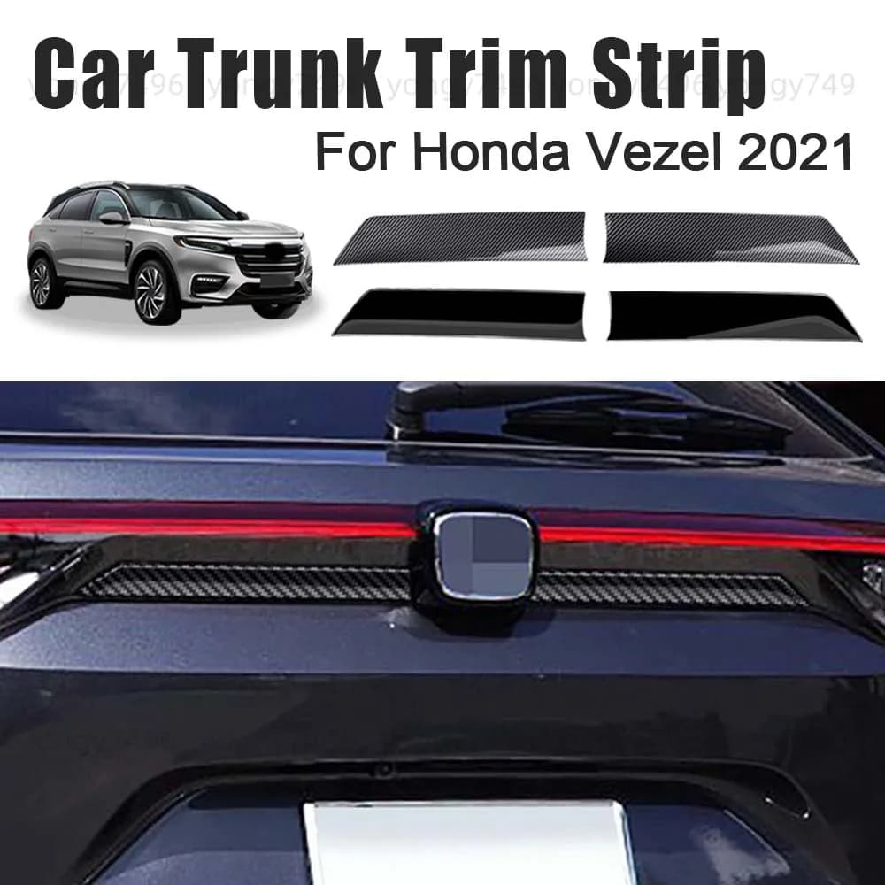 Car Upgrade Car Trunk Trim Strip For Honda Vezel 2021 Cars Accessories Decoration Carbon Fiber Glossy Black Protective Strip
