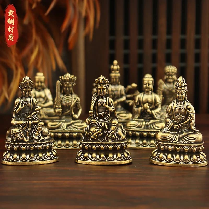 Brass Eight Guardian Deities Figurines, Zodiac Sign for Home and Desktop Decoration, Pocket Buddha