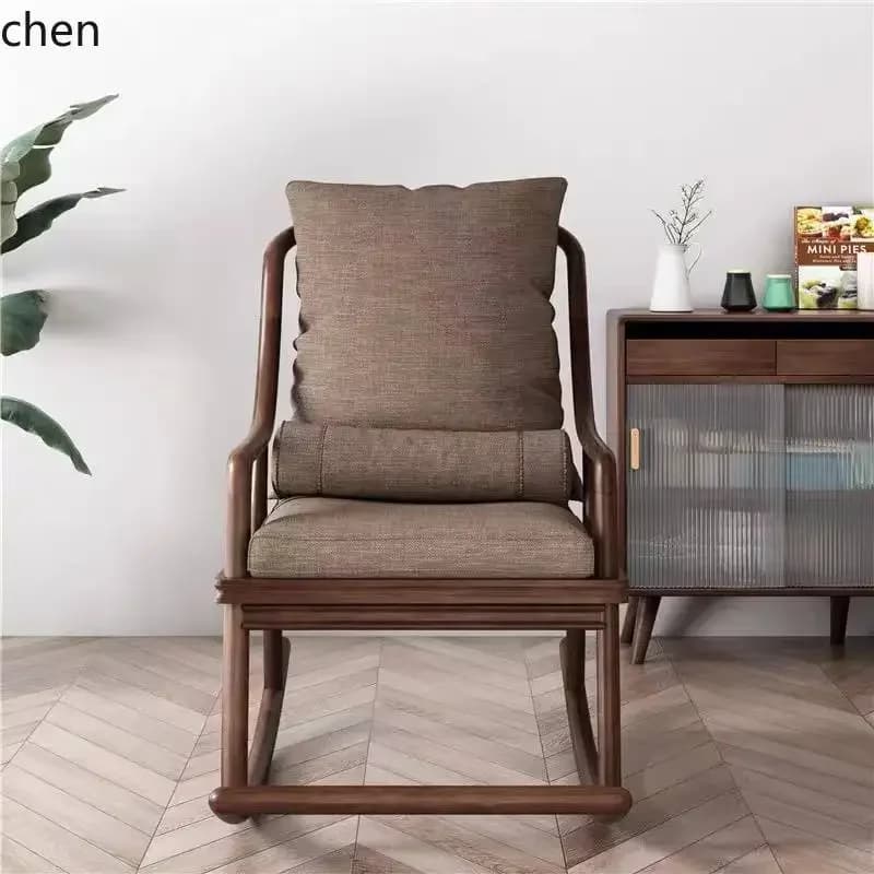 HYS Solid Wood Rocking Chair Zen Leisure Adult Balcony Nap Lazy Backrest Sofa Chair