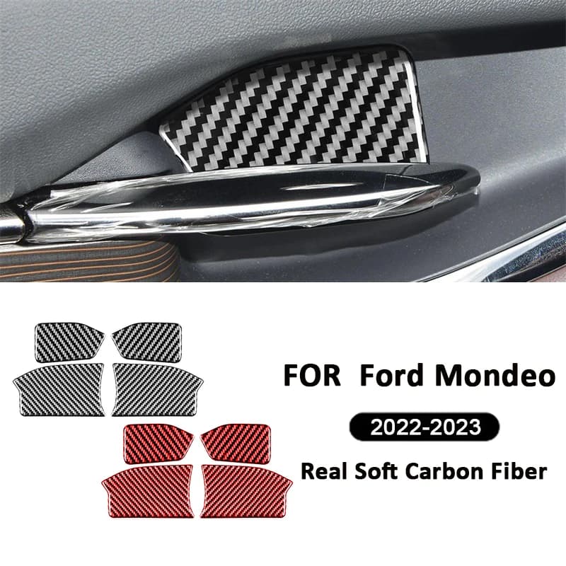 4PCS For Ford Mondeo 2022-2023 Carbon Fiber Automotive Inner Door Handle Bowl Panel Ring Cover Decoration Sticker Interior Parts