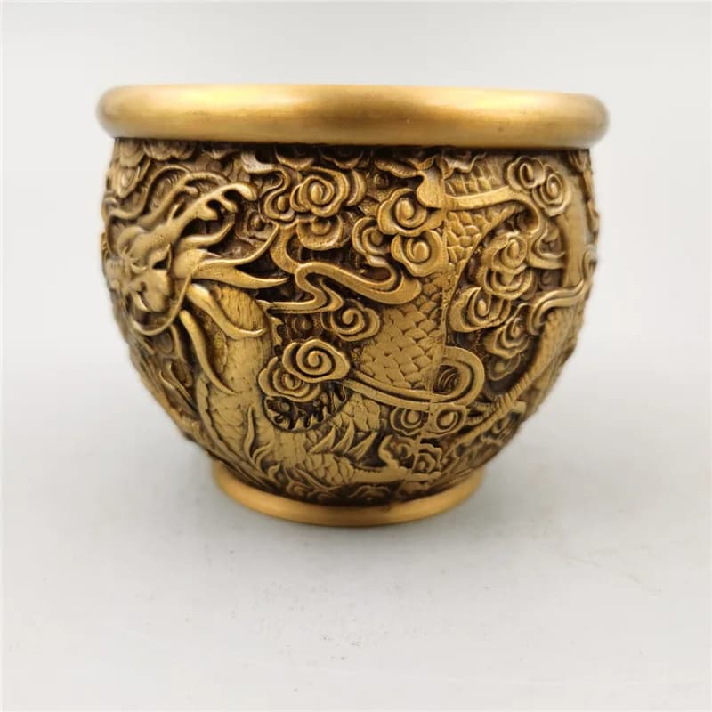 Copper-colored brass gilded design, home decoration piece, bronze ware, double dragon playing with pearls vat or