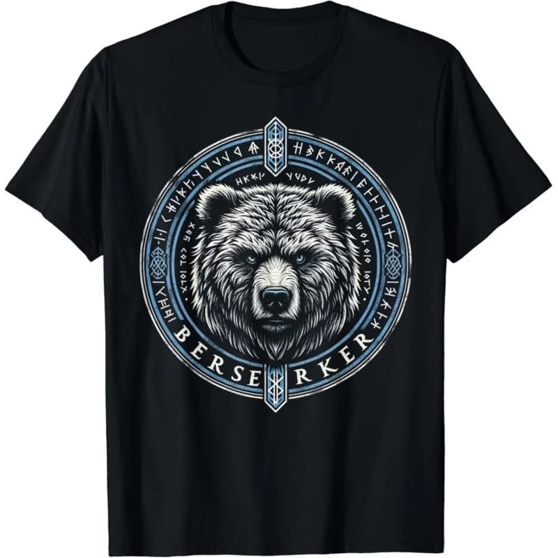 0413 Viking Berserker Bear Warrior Odin Runes Nordic Compass Gift T-Shirt Celtic Runes Norse Myths Graphic clothes All size tops