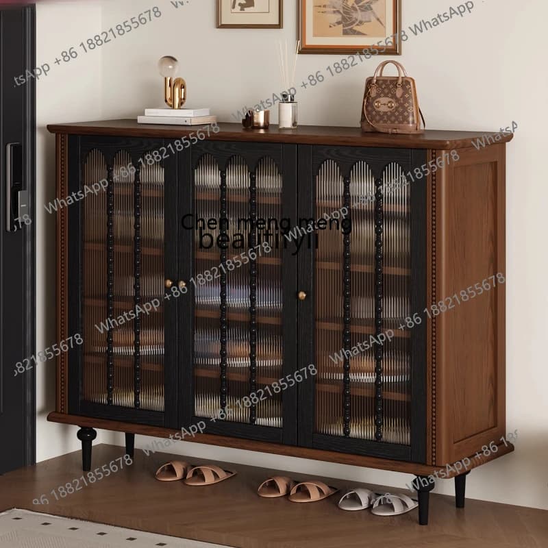 X Solid Wood French Vintage Style Shoe Cabinet for Home Entrance Indoor Hallway Large Capacity Shoe Rack