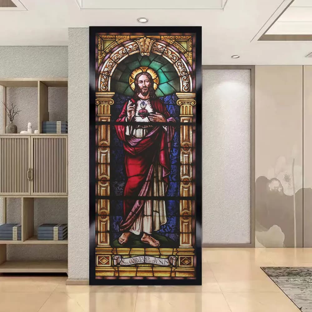 Window Privacy Film UV Blocking Heat Control Glass Static Cling Church Jesus Decorative Semitransparent Glass Sticker