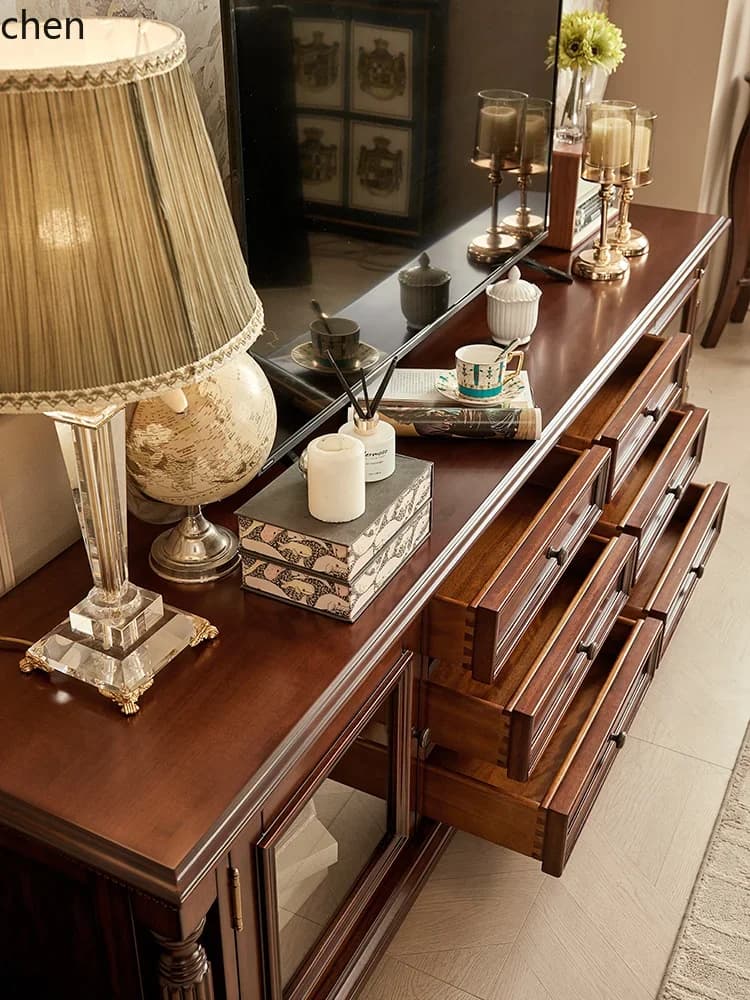 classical all-solid wood TV cabinet villa large-sized TV cabinet
