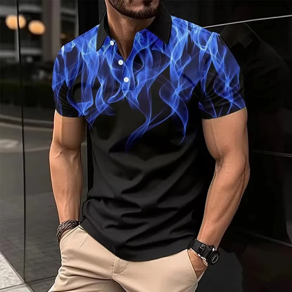 2026 Summer New Young Men's Light Luxury Leisure POLO Shirt Lapel Button High-end Business Digital Print Fashion Blouse S-3XL