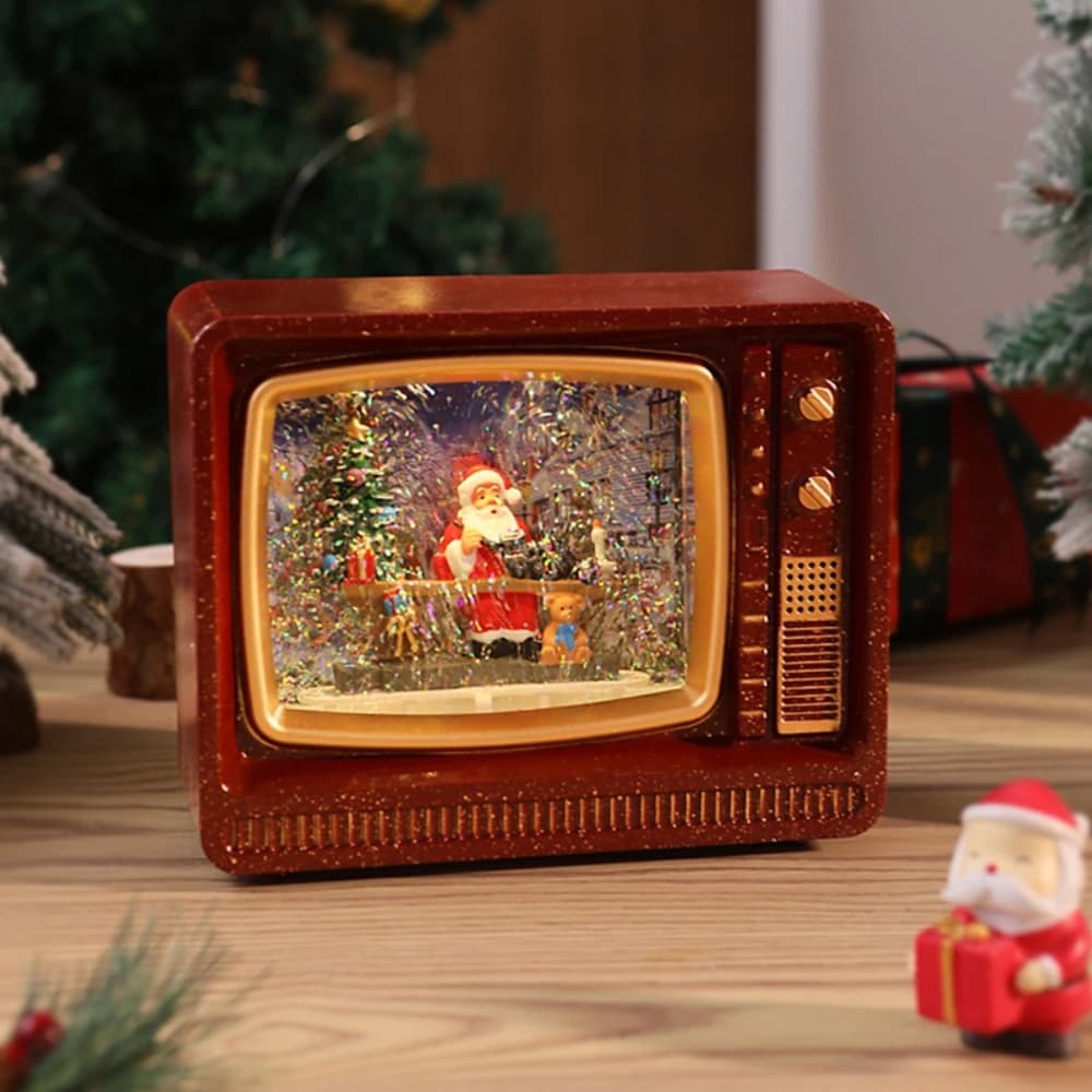 Christmas Gifts Glowing Snow Santa Claus Wind Lamp Retro TV Desk Old Man Christmas Tree Deer Decoration Crafts Small Night Light