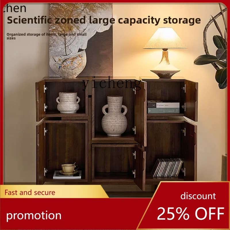 YFY North American Black Walnut Living Room Wall Storage Cabinet Solid Wood Sideboard Cube Cabinet