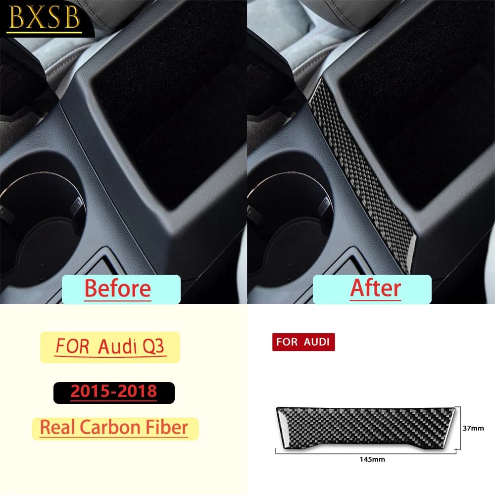 For Audi Q3 2015-2018 Center Console Cup Holder Cover Panel Trim Real Soft Carbon Fiber Interior Accessories Decoration Sticker