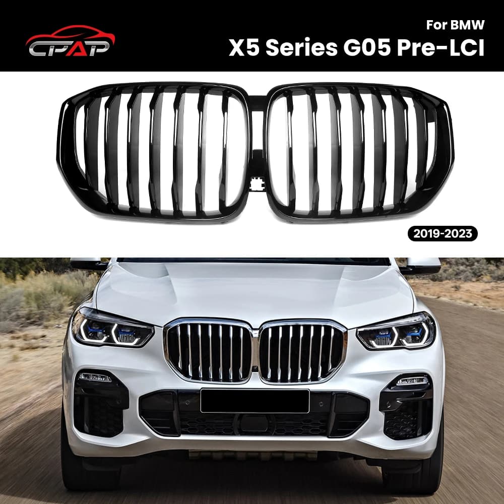 Front Kidney Bumper Grills for BMW X5 G05 Pre-LCI 2019-2023 Gloss Black Grilles Single Slat Car Hood Grille