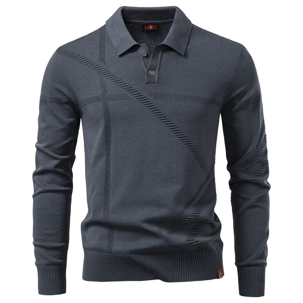 2026 New Men Long-Sleeved Knitted Polo Shirt With Geometric Patterns. Business Casual Jacquard Knitted Shirt. Camisas Masculina