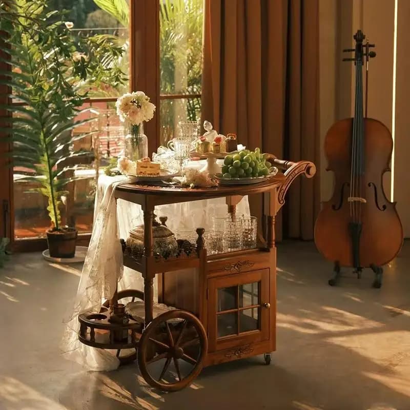 dining car mobile tea household living room solid wood double storage tea table