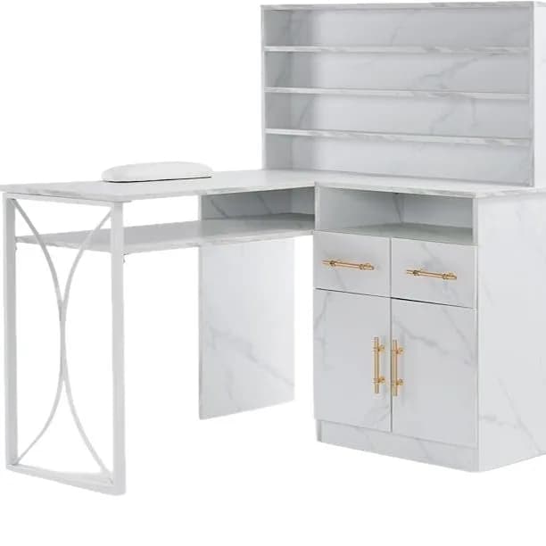 CX L-shaped manicure table, multi-function manicure workbench with drawers and lockers