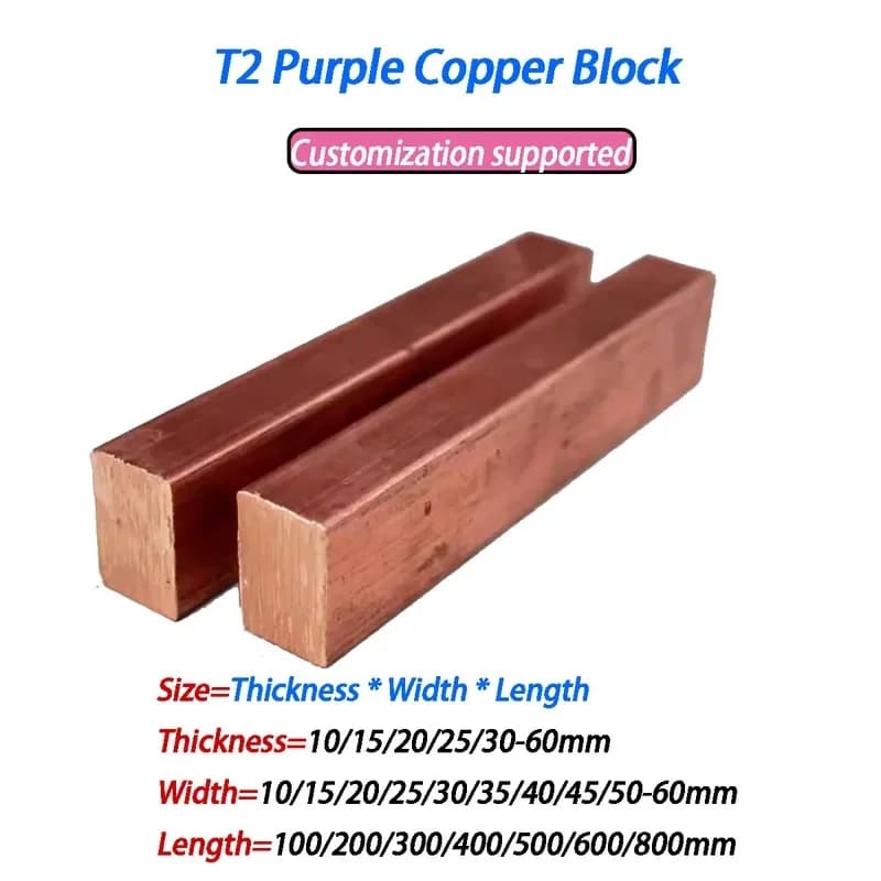 T2 Pure Copper Block Bar Sheet Plate 10-30mm x 10-50mm Electrode Material Custom Zero Cut