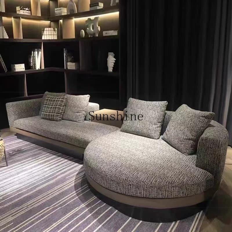 Italian minimalist arc L-shaped corner cotton and linen fabric sofa