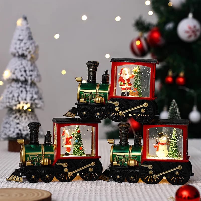 NEW Santa Claus Snowman Christmas Gift Crystal Sequins Christmas Eve Music Box Train Crystal Ball Ornaments Desktop Decoration