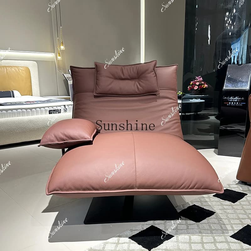Casual leather lazy chair first layer cowhide down filling software adjustable rocking sofa chair  FT