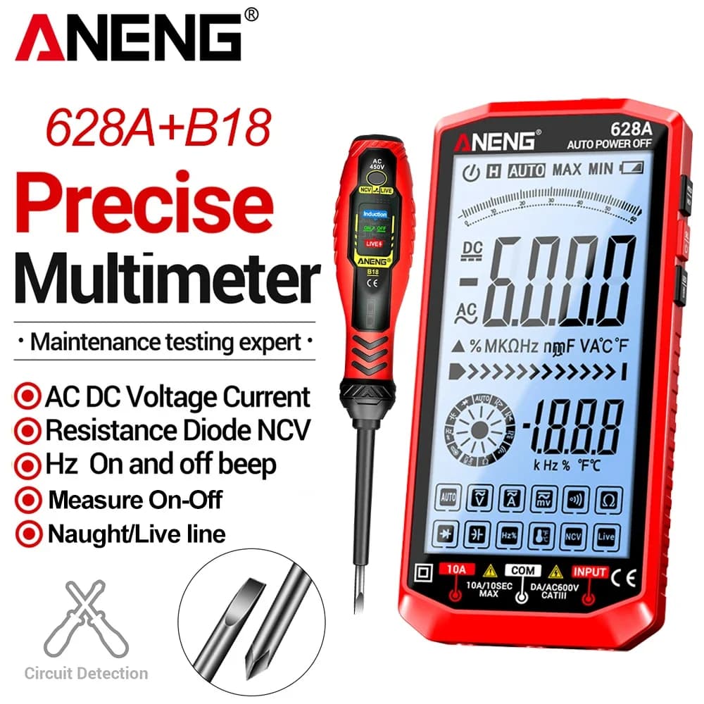 Digital Multimeter Professional 6000 Counts 628A+B18 Word/Cross Screwdriver Voltage AC/DC Current Ammeter Detector Test