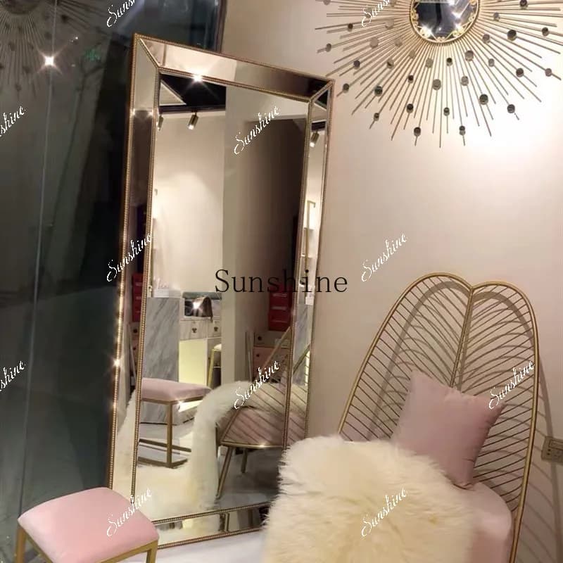 Nordic light luxury clothing wall-mounted clothing store bedroom home wall-mounted mirror looks thin  FT