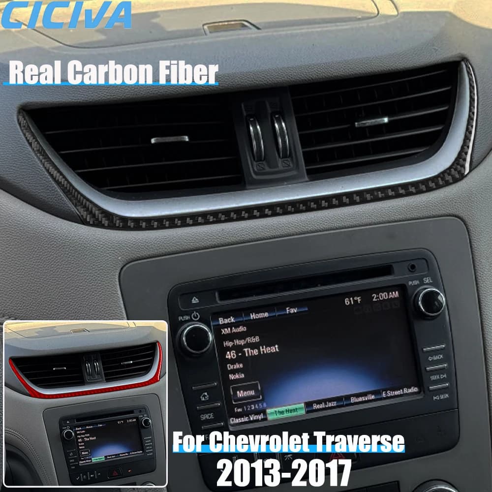 Real Carbon Fiber Car Accessories Center Air Vent Trim Cover Soft Sticker For Chevrolet Traverse 2013 2014 2015 2016 2017