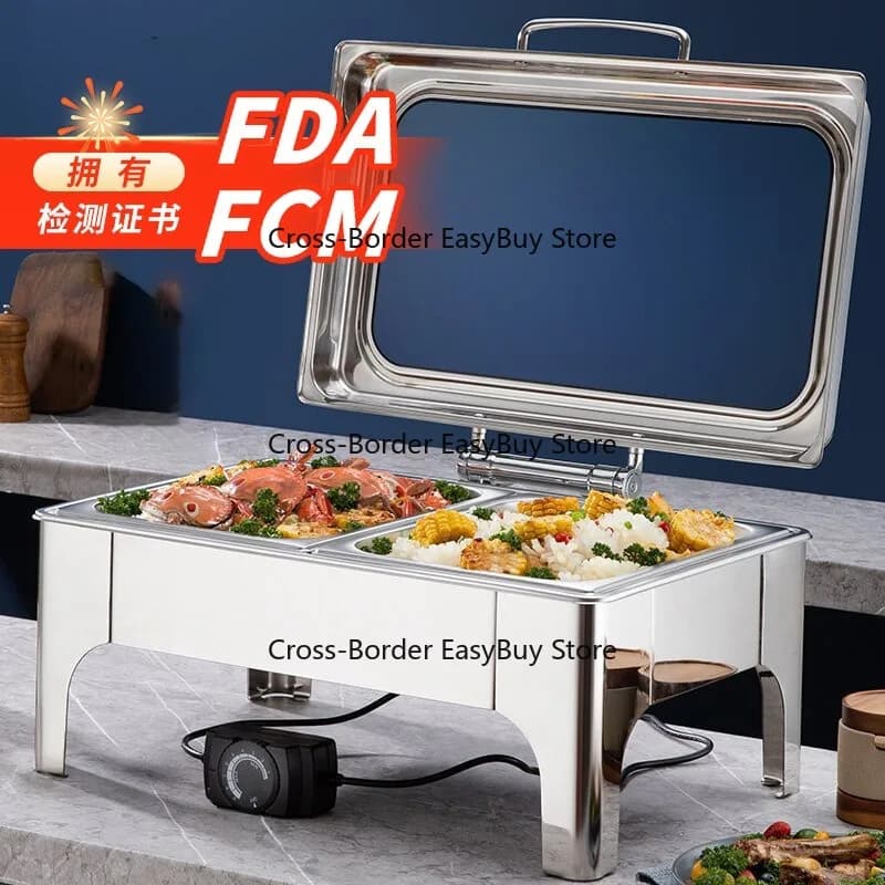 Stainless Steel Electric Buffet Warmer with Visible Flip Top, Commercial Food Warmer for Hotel & Breakfast