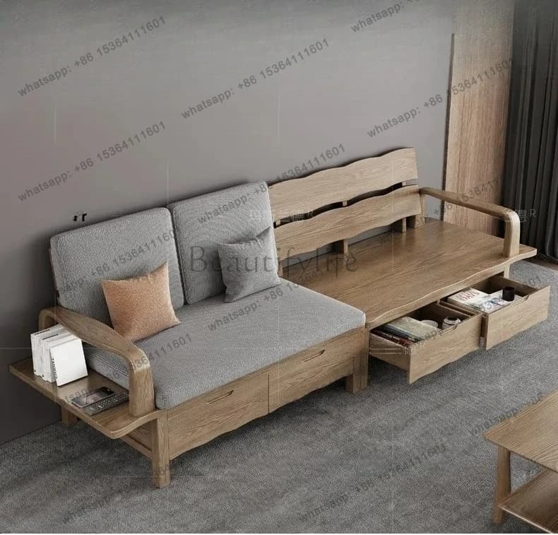 large board winter and summer dual-purpose sofa modern simple new Chinese ash wood storage sofa with drawers