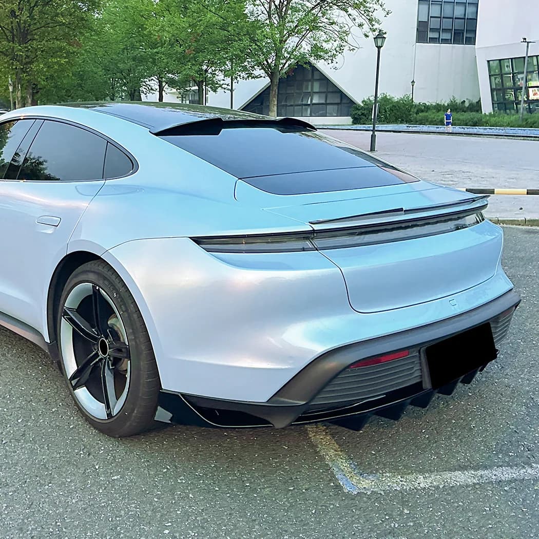 For Porsche Taycan 2019-25 Rear Bumper Diffuser Lip Carbon Fiber Look/Gloss Black Boot Lower Splitter Spoiler Air Dam Protector