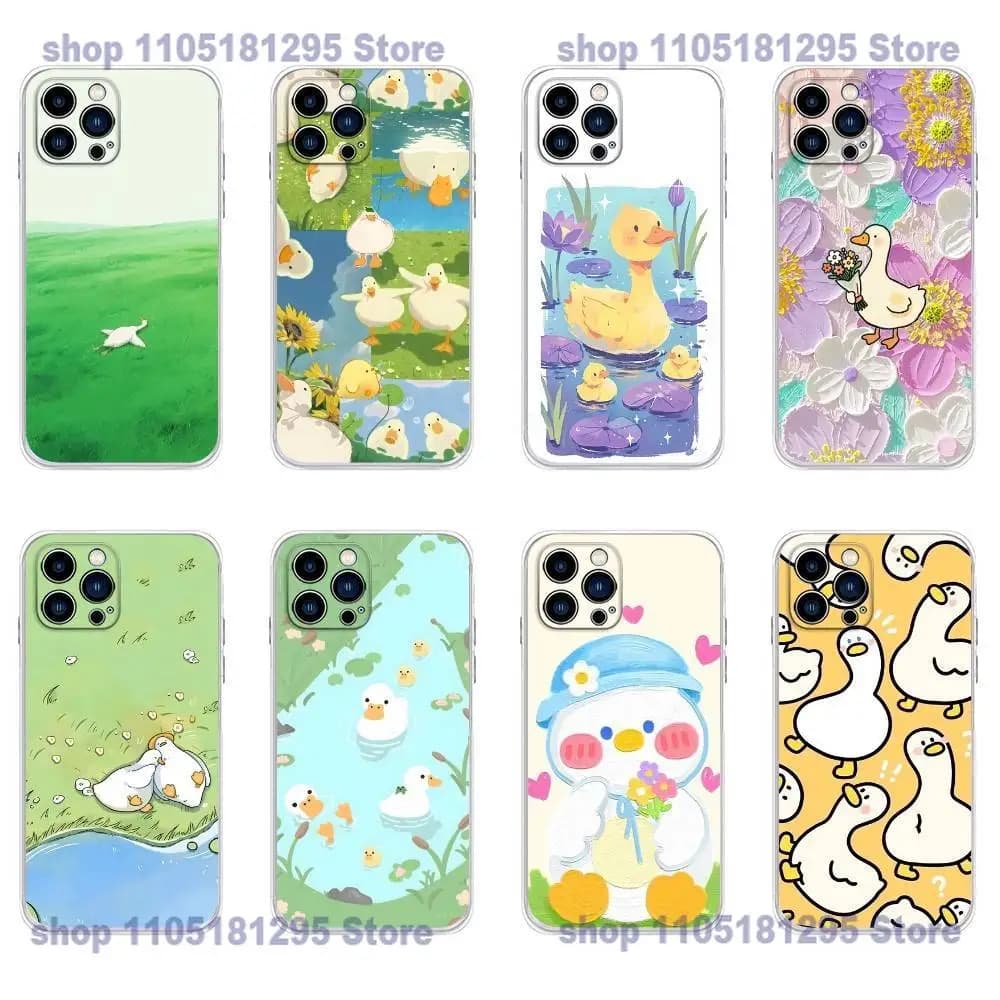 Cute Cartoon Duck Phone Case For iPhone 16,15,Pro,Max,14,Plus,13,12,11,E Mini Air,17,Pro Drop Protection Cover TPU