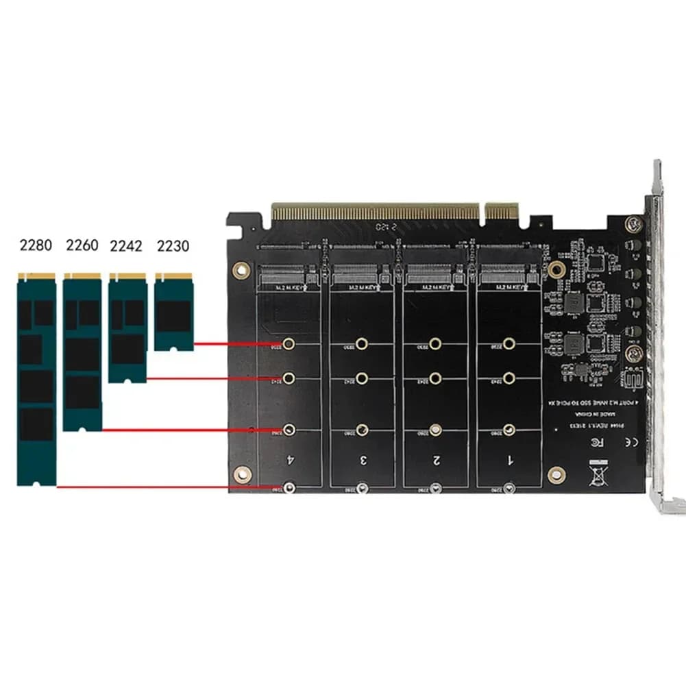 Fanned Adapter Card NVME M.2 Adapter For PCIE X16 Splitter Expansion Controller 4-Disk Soft RAID Efficient Heat Dissipation