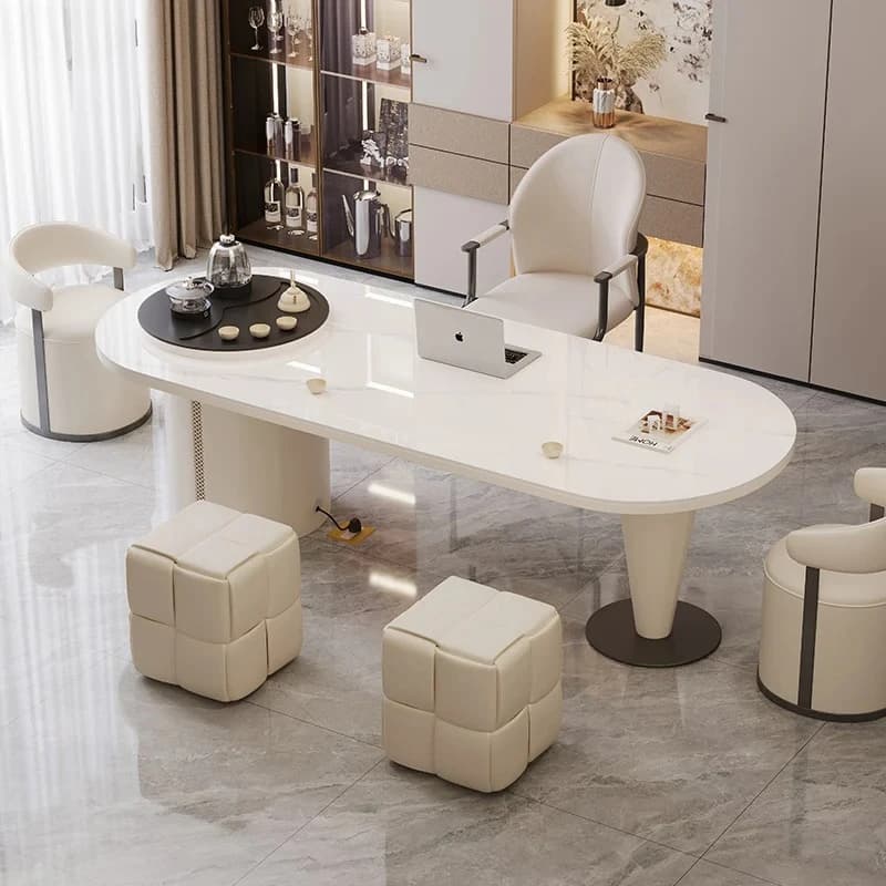 cream wind rock board tea table and chairs light luxury modern high-end beauty salon reception tea table