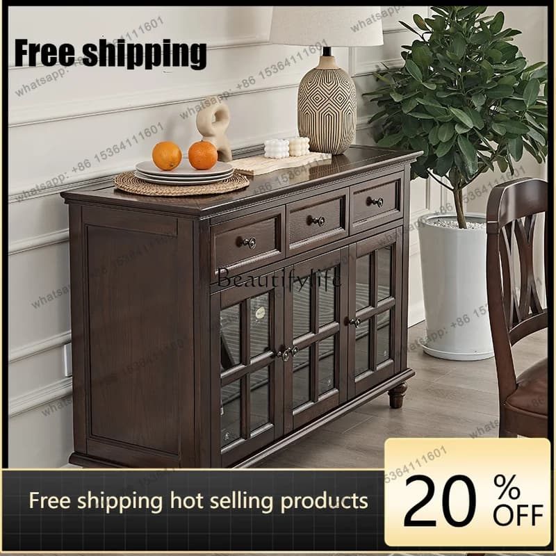 Factory Direct American Country Retro Sideboard Glass Door Wine Cabinet Solid Wood Small Apartment Light Luxury Integrated
