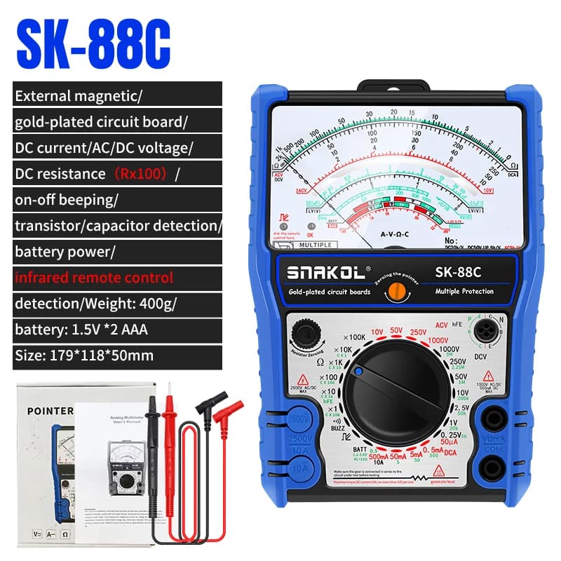 SNAKOL Analog Multimeter Pointer Type Gold‑Plated Circuit Board DC Current Voltage Resistance Tester Electrician Repair Tool