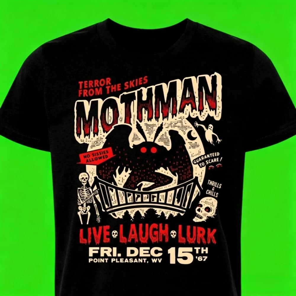 Mothman Spook Show T-Shirt Men Clothing Vintage T Shirt Camisetas Streetwear