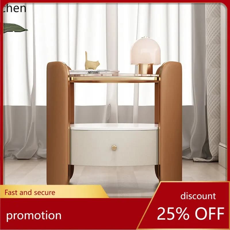 HXL Bedside Table Minimalist Round Bedroom Master Bedroom Side Cabinet Solid Wood